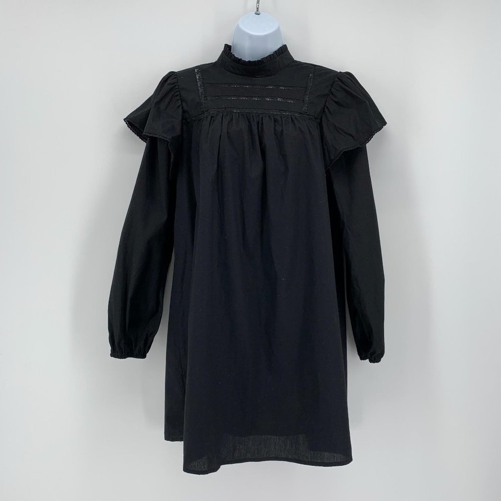Wild Fable NWT Black Long Sleeve High Neck Poplin Prairie Dress Size Medium